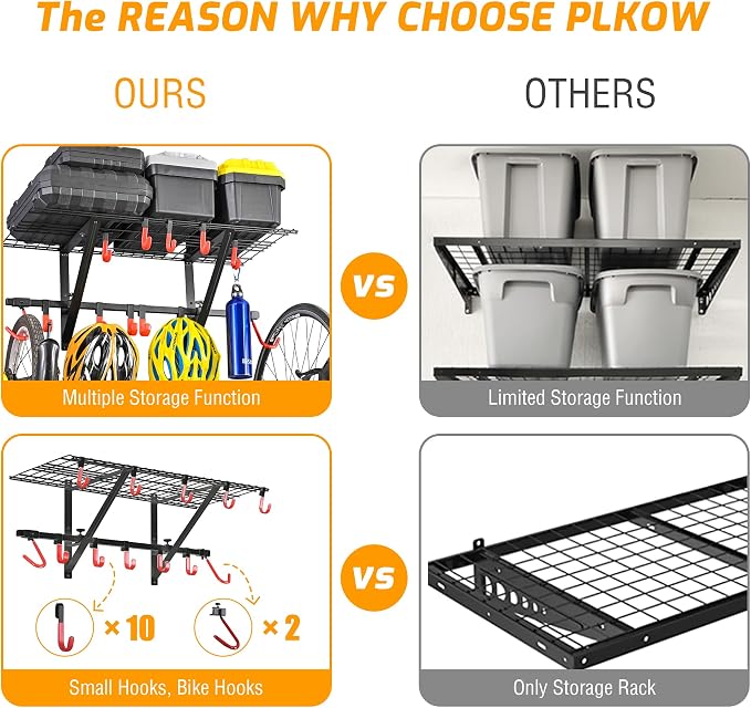 PLKOW Garage Wall Shelving 4-Pack Includes Bike Hooks, Sturdy Adjustable Garage - Image 5