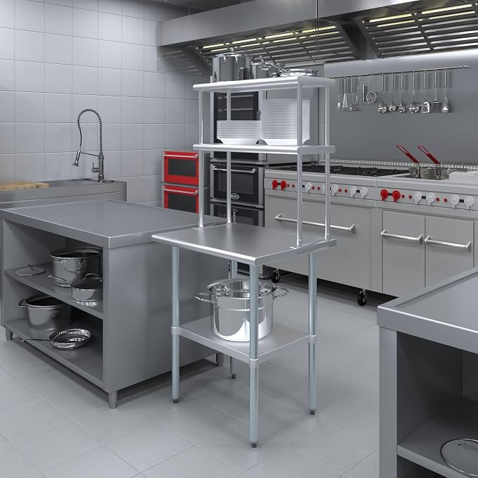 Amgood Stainless Steel Work Table Double Tier Overshelf | Metal Kitchen Prep - Image 4