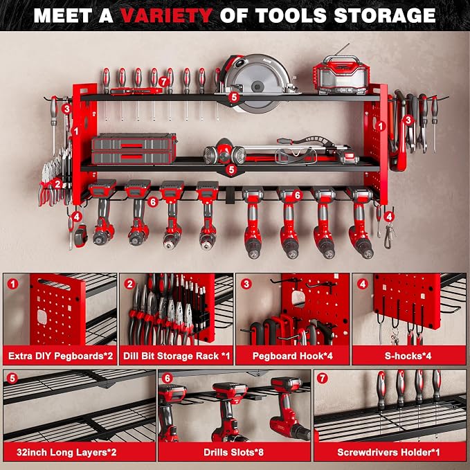 Power Tool Organizer Wall Mount, Cordless Drill Hanger Storage Rack 8 Drill - Image 3
