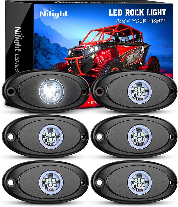 Nilight LED Rock Light 6PCS White Light Pods Waterproof Under Body Wheel Well by Nilight