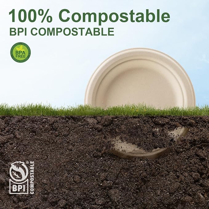 WELLIFE 100% Compostable Paper Plates 7 Inch, Biodegradable Bagasse, - Image 5