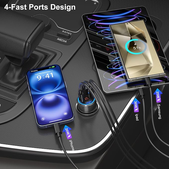 USB C Car Charger 3 Pack, Costyle 65W 4 Port Car Power Adapter - Image 3
