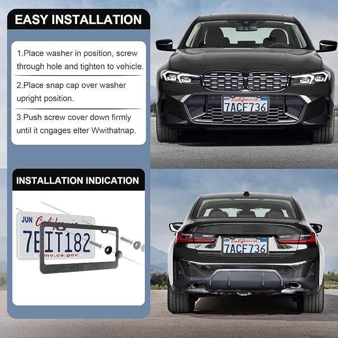 LivTee Carbon Fiber License Plate Frames, 2 Holes Stainless Steel License Plate - Image 5