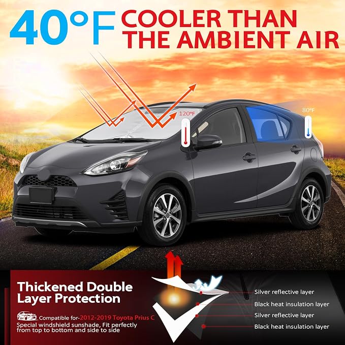 KAYZT Windshield Sun Shade for 2012-2019 Toyota Prius C Foldable Sunshade Front - Image 2
