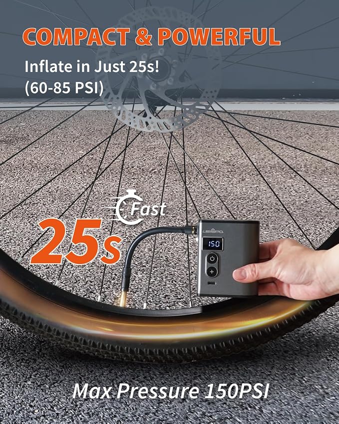 TMP1 Mini Bike Tire Pump, 150PSI Electric Air Pump - Image 3