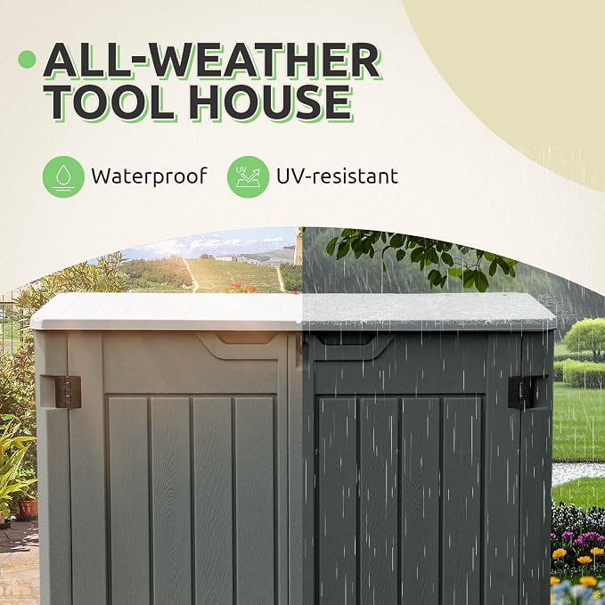 GOOBED 4.5x4ft Outdoor Horizontal Resin Storage Shed, 47 cuft Large Waterproof - Image 5