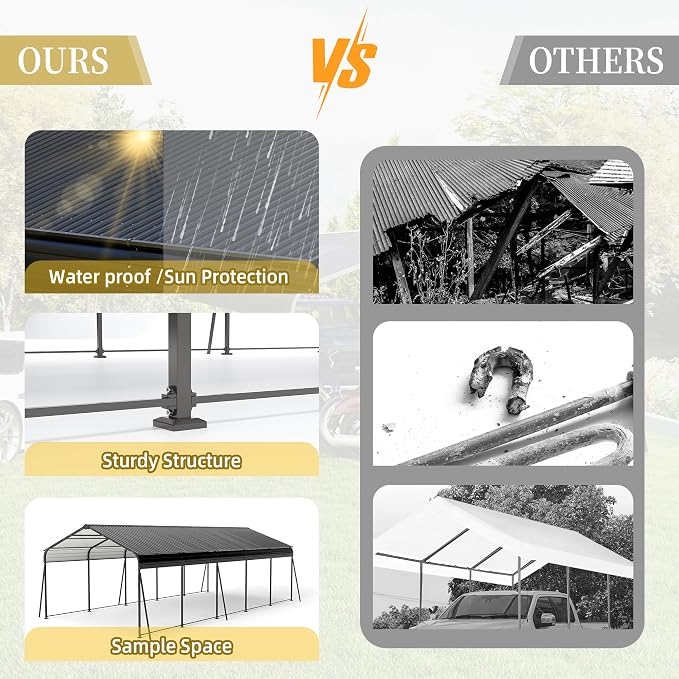 13x26.5 FT Metal Carport, Heavy Duty Car Port Canopy - Image 4