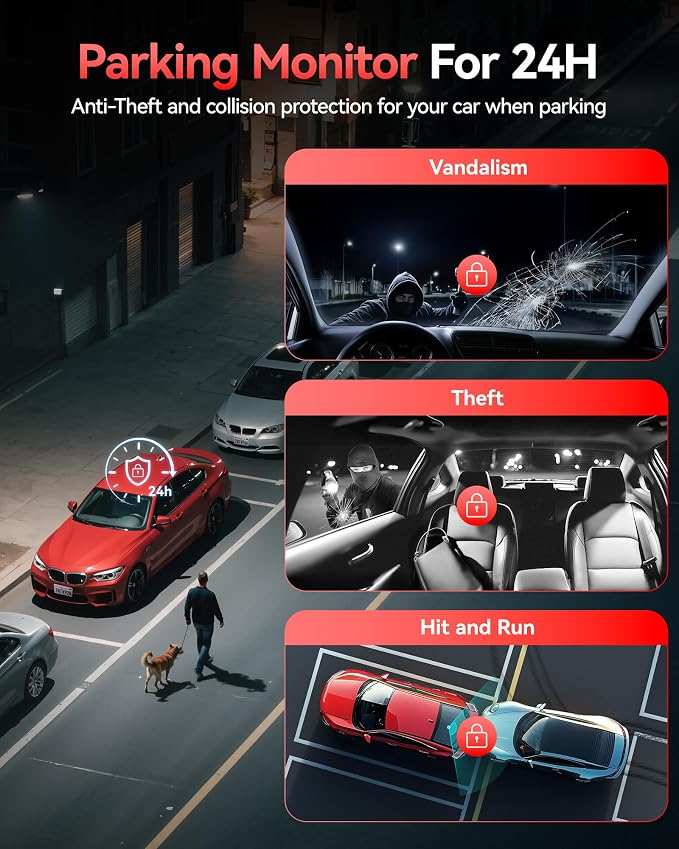 REDTIGER 530° Dash Cam 3 Channel, 2.5K+2.5K+1080P Triple Car Camera - Image 7