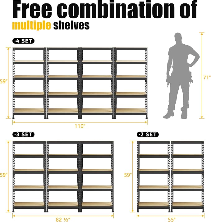 PrimeZone Storage Shelves, 27.5" W X 12" D X 59" H Adjustable Metal Heavy Duty - Image 8