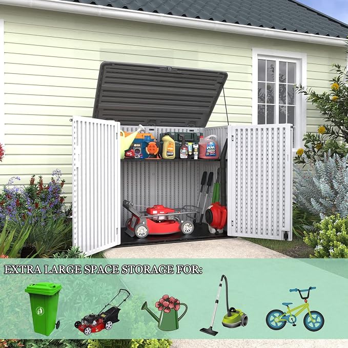 ADDOK 2SG Larger Horizontal Storage Shed Wood-Like, 4.4 x 2.8 ft Outdoor - Image 4