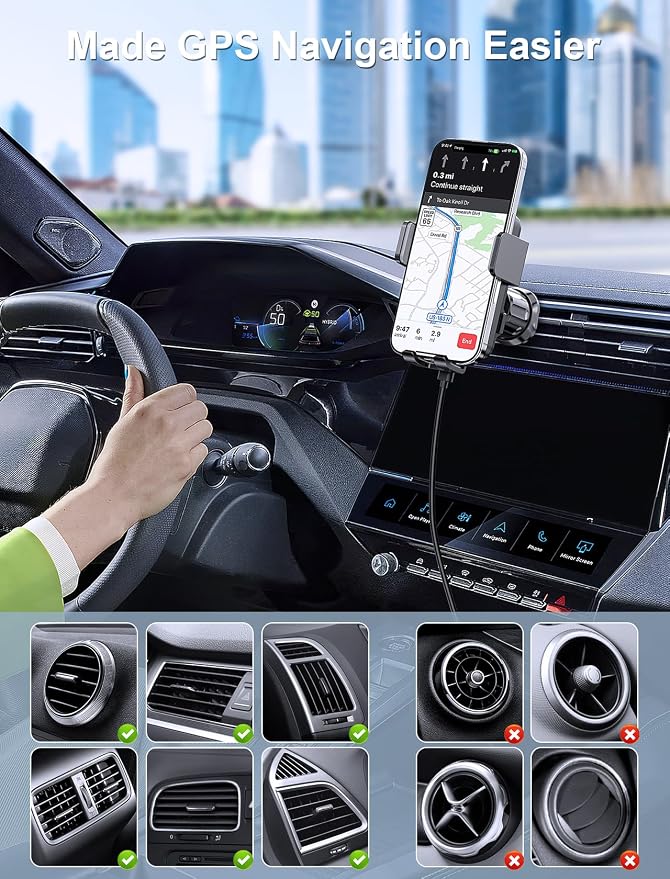 Wireless Car Charger, MOKPR 15W Fast Charging Auto Clamping Air Vent Car Phone - Image 4