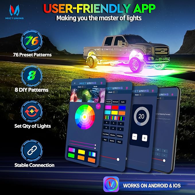 MICTUNING 2025 1000% Bright Q1 MAX RGB+IC Rock Lights, 16 Pods Chasing - Image 4