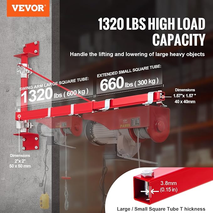 VEVOR Wall Mount Jib Crane, 1320 lbs Max Load Capacity Electric Scaffolding Lift - Image 2