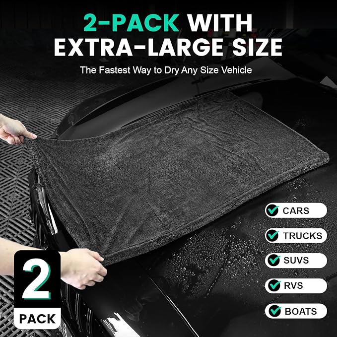 2 Pack Double-Sided Car Care Extra-Large, Ultra-Absorbant Microfiber Drying - Image 4