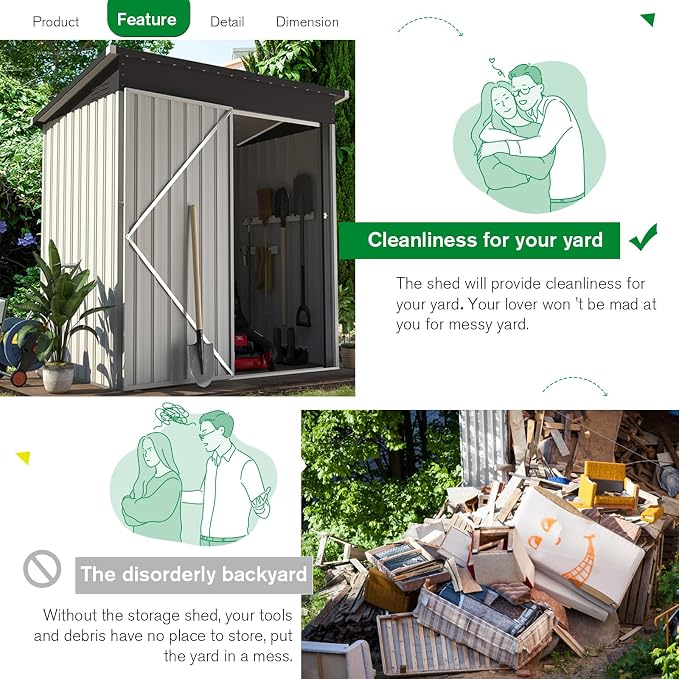 U-MAX 5' x 3' Outdoor Metal Storage Shed, Steel Garden Shed - Image 5
