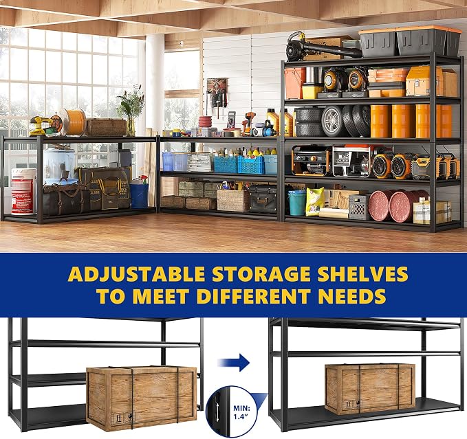 REIBII 48.2" W Garage Shelving Heavy Duty Metal Shelving 3000LBS Storage - Image 7