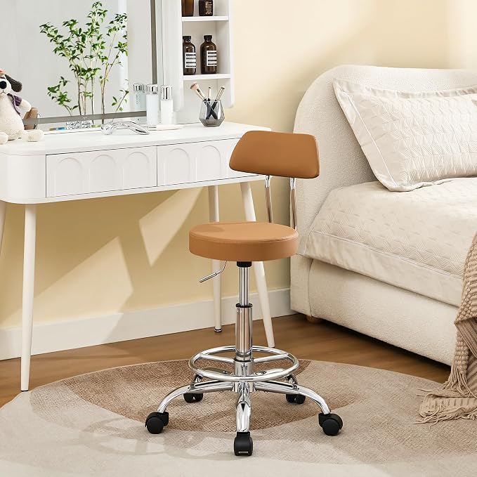 Rolling Stool with Back, Adjustable Tattoo Rolling Chair 19.5’’-26.6’’ by FIRAVOE
