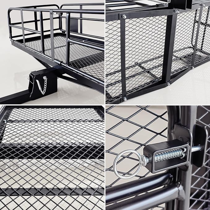MeeFar High Rail Trailer Folding Hitch Mount Cargo Carrier Basket 60" X 24" X - Image 7