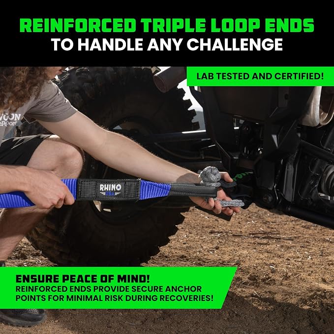 Rhino USA Recovery Tow Strap- 20024lb Break Strength- Emergency Recovery Strap - Image 3