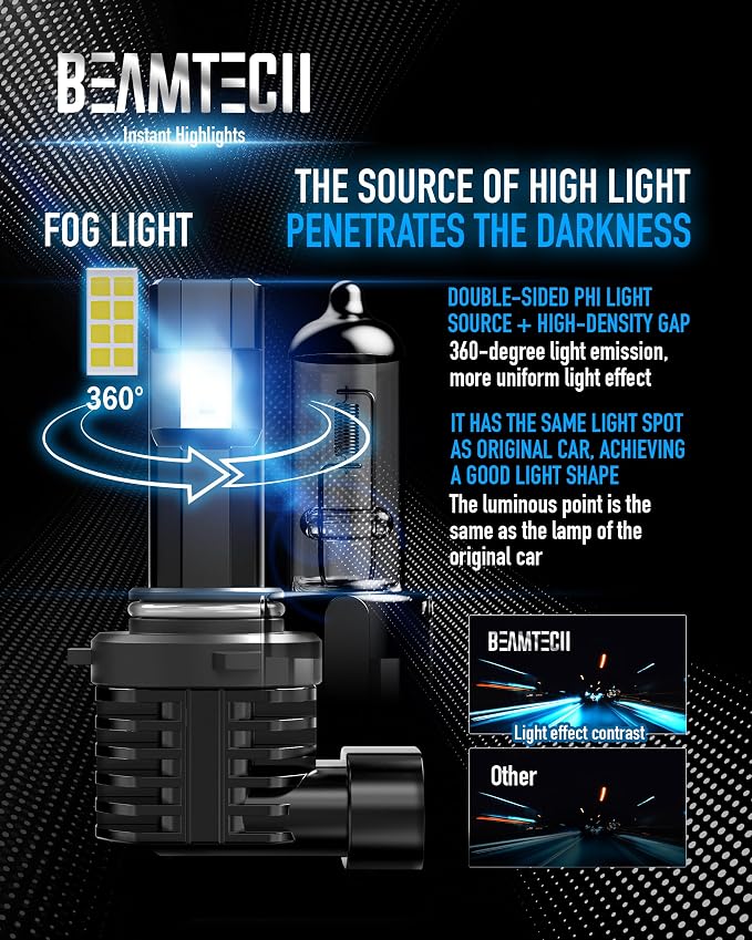 BEAMTECH 9006 Bulbs, Fanless In Line HB4 Fog Light Bulb 6500K Xenon White Fog - Image 2