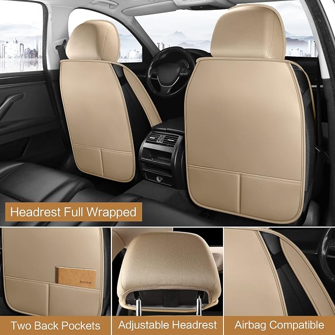 Pariitadin Leather Car Seat Covers Front Pair, Waterproof Breathable Faux - Image 3