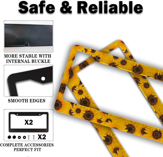 License Plate Protector for Women Yellow License Plate Frames for Men Sunflower - Image 4