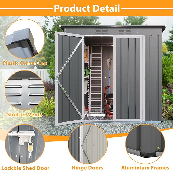 4'x6' Metal Shed Outdoor Storage Shed, Metal Steel Utility Tool Shed Storage - Image 4