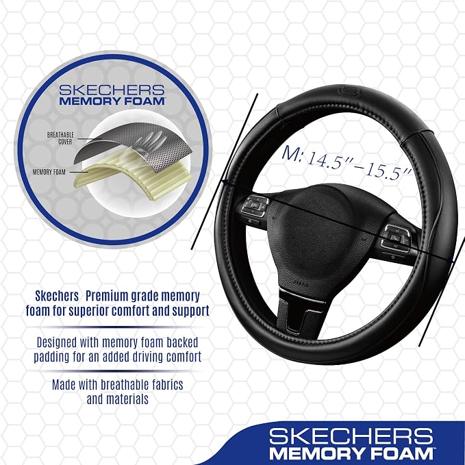 Skechers Memory Foam Steering Wheel Cover, Piping Microfiber Leather Steering - Image 3