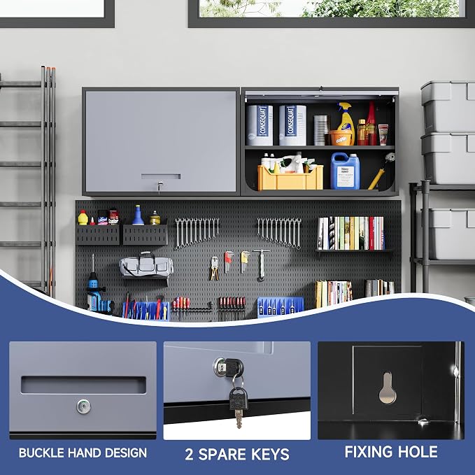 Metal Wall Cabinet with Locking Door and Shelf, Hanging Garage Cabinets with - Image 5