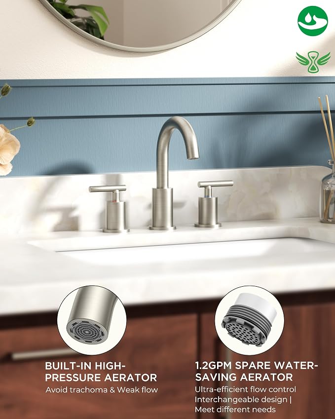 FORIOUS 8 In Widespread Brushed Nickel Bathroom Faucet 3 Hole - Image 2