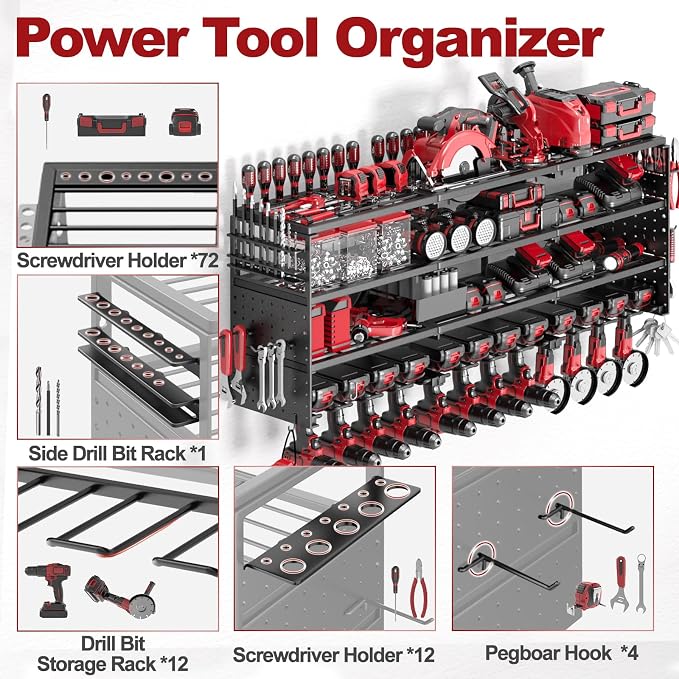 52" W Large Power Tool Organizer Wall Mount -12 Drill Holder - Image 3