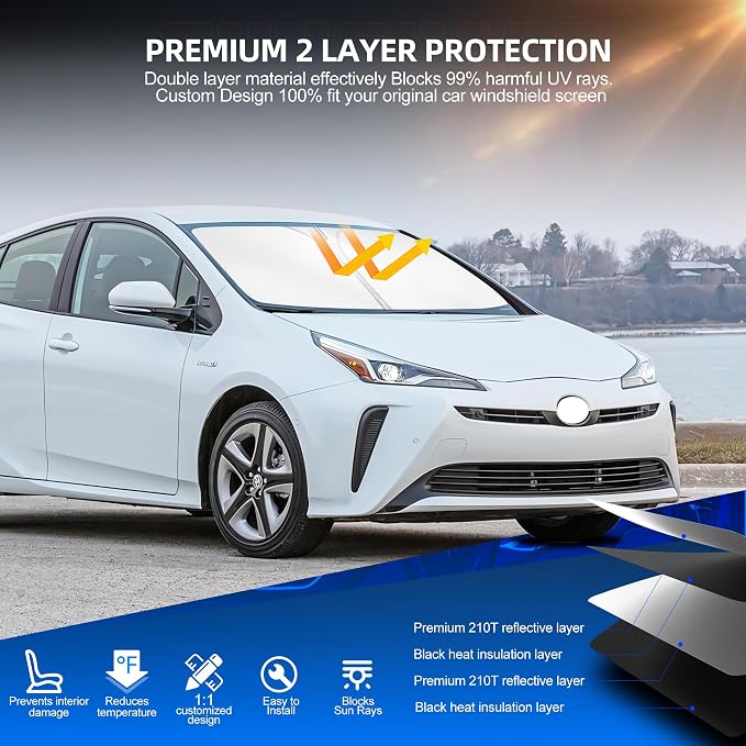 Windshield Sun Shade for Toyo-ta Prius 2016-2022 Foldable Sunshade Custom Fit - Image 3