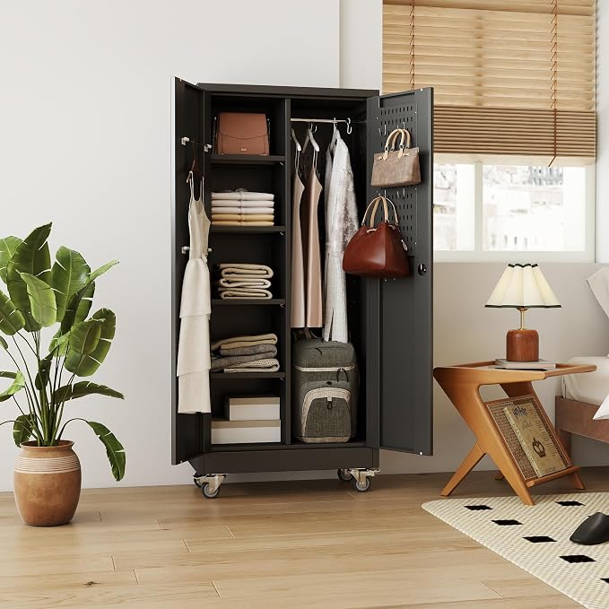 Garage Storage Cabinet with Wheels, 61.7" H Broom Closet Storage Cabinet with - Image 8