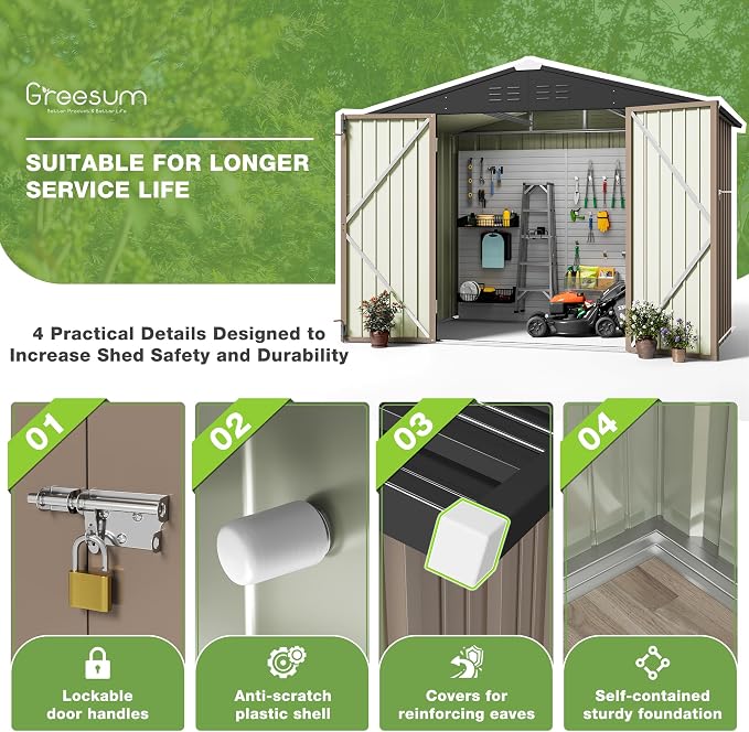 Greesum Outdoor Storage Shed 6 x 8 ft. Utility Tool Shed Metal Storage Garden - Image 5