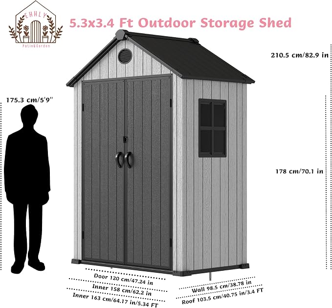 5.3x3.4 FT Resin Outdoor Storage Shed, 135 Cuft Garden Tool Sheds & Outdoor - Image 9