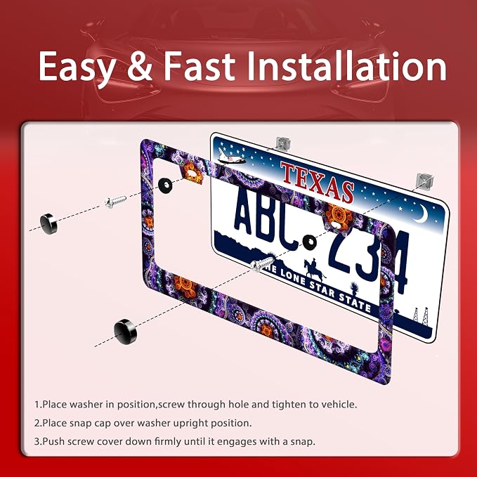 Fantasy Art Flowers License Plate Frame Colorful Mandala Floral License Plate - Image 3