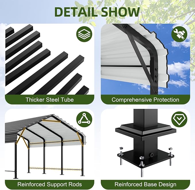 JAMFLY Carport, 12X20 FT Metal Carports, Heavy Duty Carport Canopy - Image 3