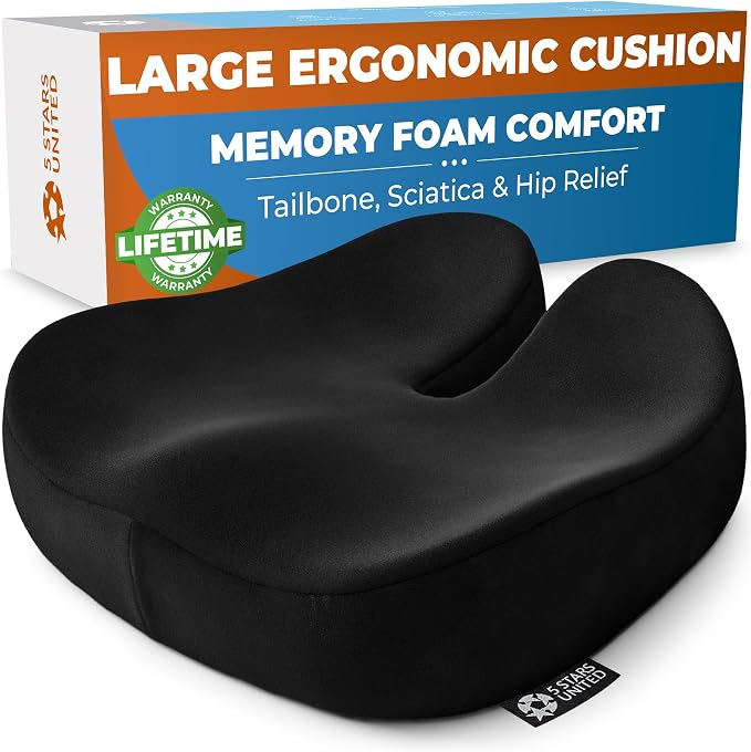 5 STARS UNITED Seat Cushion for Tailbone Pain Relief – Large Memory Foam by 5STARSUNITED