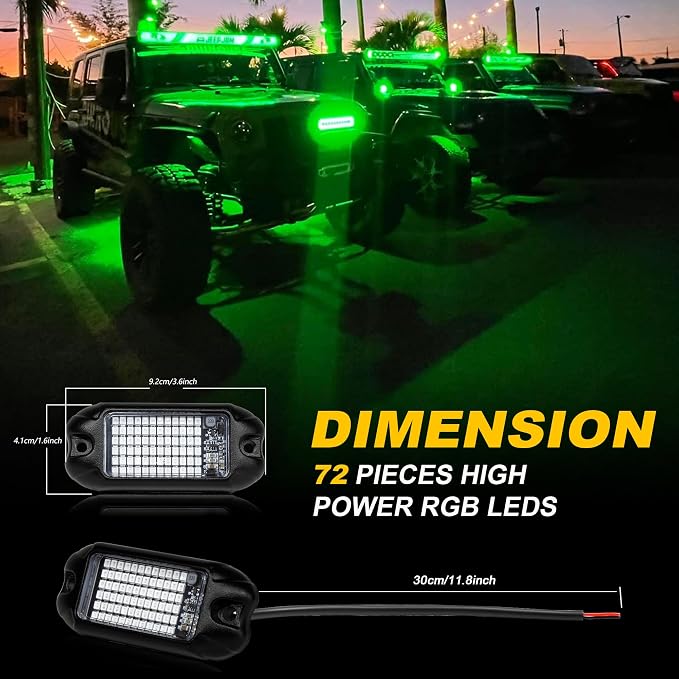 Nicoko 4Pods Pure Green LED Rock Lights 72w high Power Rock Lights Neon - Image 7
