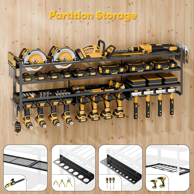49" W Large Power Tool Organizer Wall Mount Loads 600 lbs, Heavy Duty 4-Tier 12 - Image 3