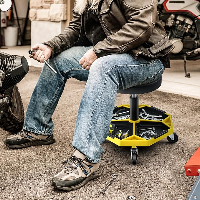 Goplus Mechanic Stool, Rolling Garage Chair - Image 9