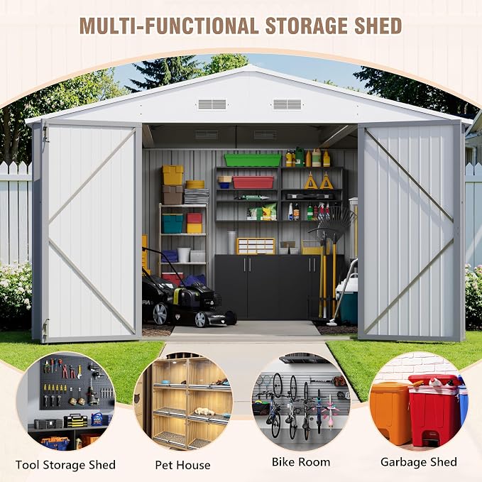 Greesum 10×14 FT Outdoor Storage Shed, Metal Storaged Sheds Without Floor - Image 6