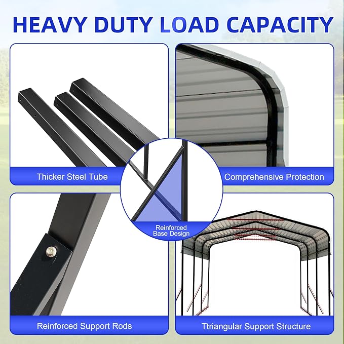 10x15 Metal Carport with Base Fixings Heavy Duty Garage Outdoor Chrome Plated - Image 4