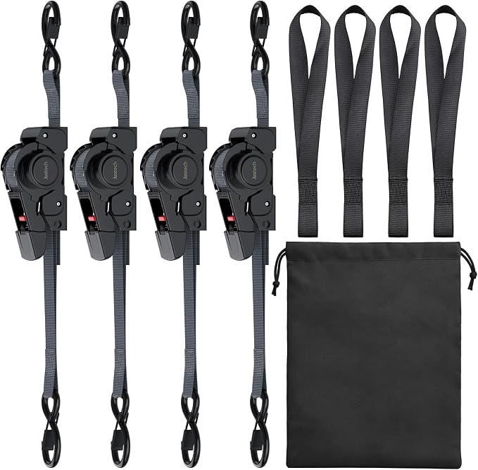 Justech 4 Pack Retractable Ratchet Straps, 1 in x 11.6 ft-1411 lbs Break - Image 7