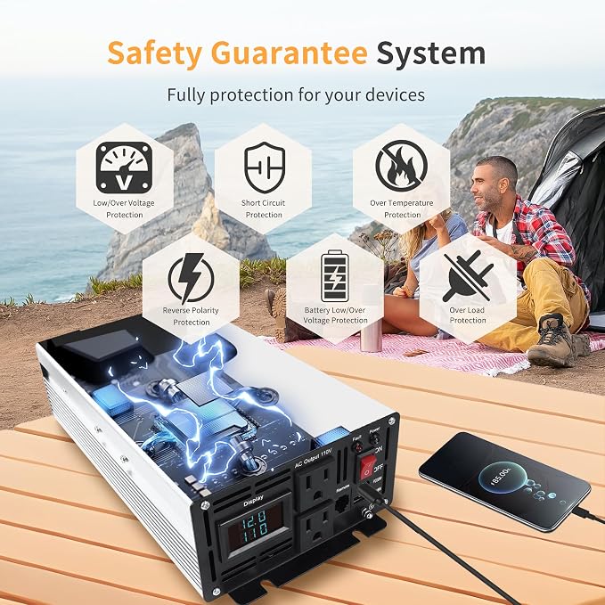 2000 Watt Pure Sine Wave Power Inverter DC 12V to 110V/120V AC Converter - Image 4