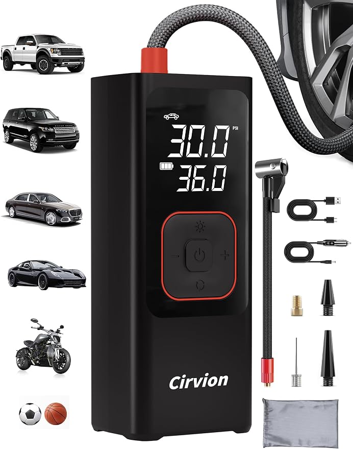 Tire Inflator Portable Air Compressor, 3X Faster 25000mAh 160 PSI Air Pump by Cirvion