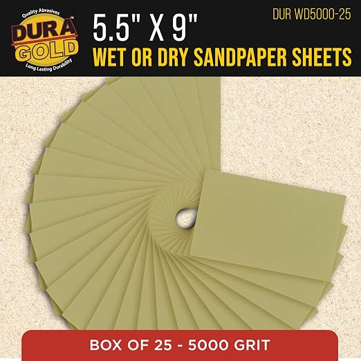 Dura-Gold Premium 5000 Grit Wet or Dry Sandpaper Sheets, 5-1/2" x 9", Box of 25 - Image 2