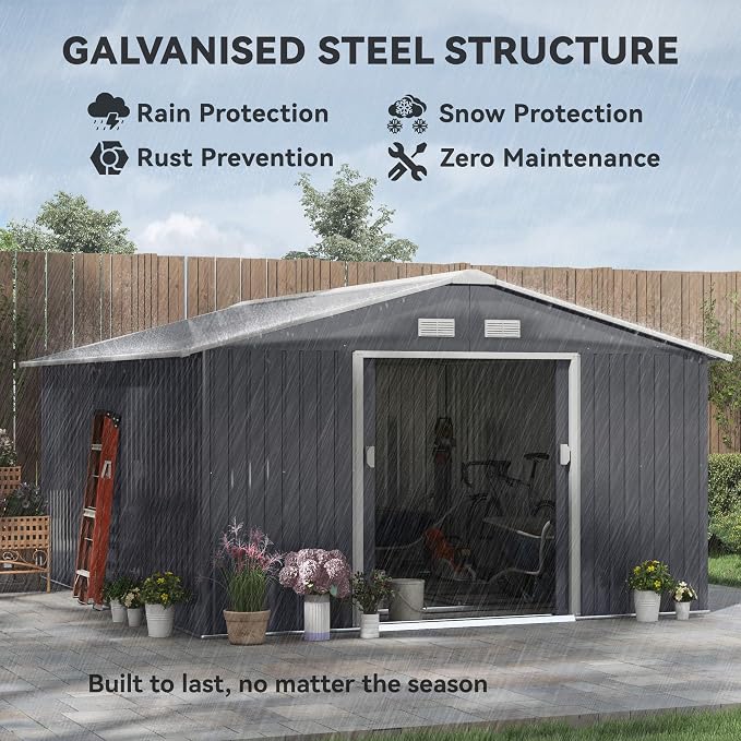 Outsunny 11' x 13' Outdoor Storage Shed, Garden Tool Metal Shed - Image 3