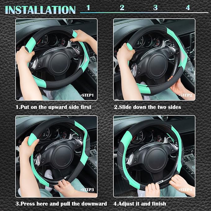 CAR PASS Line Rider Microfiber Leather Sporty Steering Wheel Cover Universal - Image 4