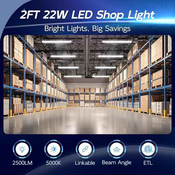 hykolity 4 Pack Linkable LED Shop Light - Image 2